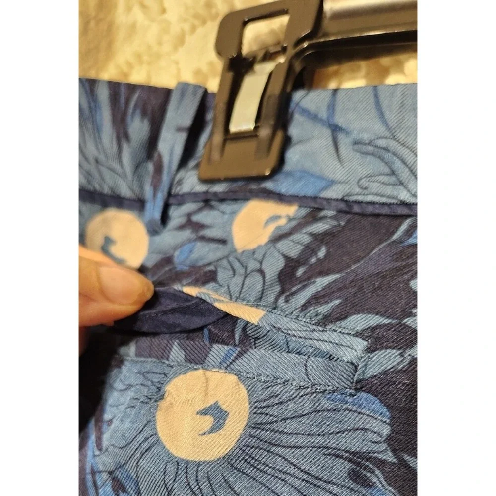 Anthropologie Elevenses‎ Womens Floral Ankle Pants Size 8 Blue Art to Wear